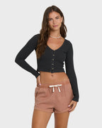 Road Trippin Elastic Waist Woven Shorts - Sugar Almond