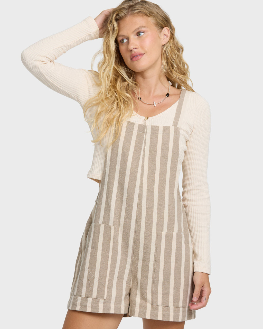 Beach Crush Yarn-Dyed Overalls - Cobblestone